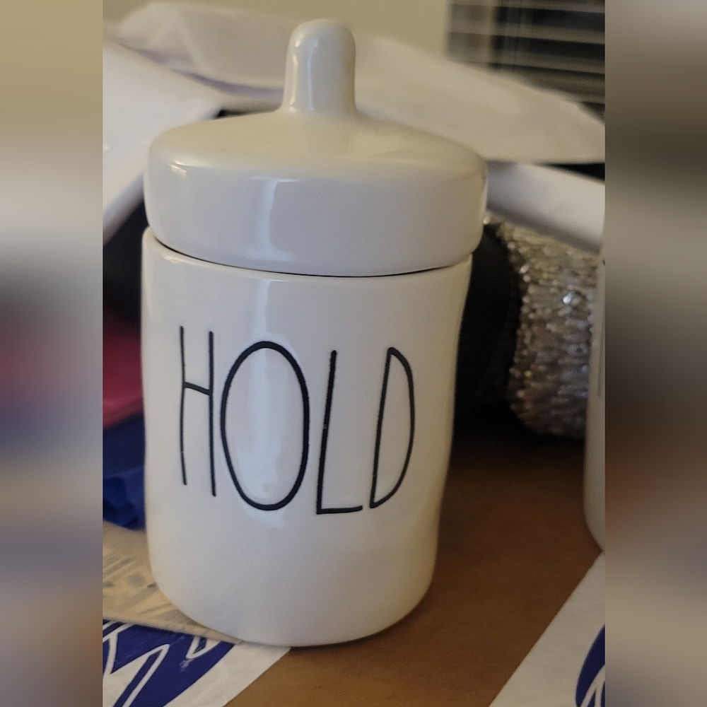 Rae Dunn White 'HOLD' Canister